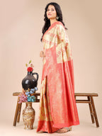 Shree Shyam Fashion Aura Silk Cream Red Banarasi Silk Saree