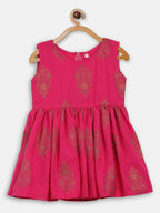 Ahalyaa Pink Rayon Printed Kids Kurta Sharara Set For Girls