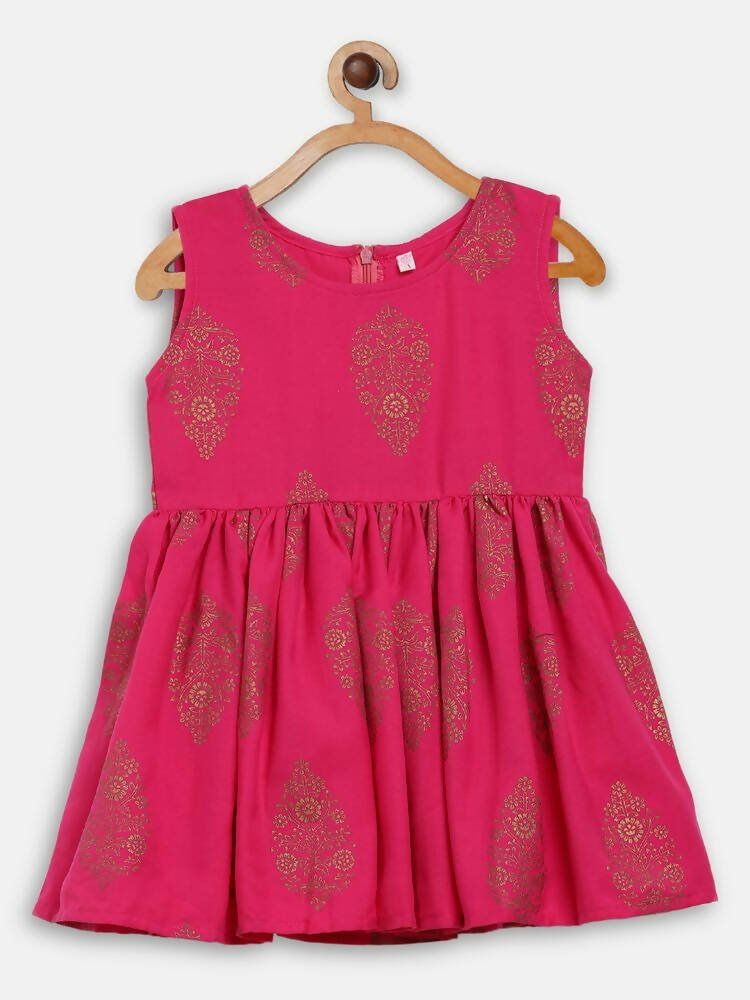 Ahalyaa Pink Rayon Printed Kids Kurta Sharara Set For Girls