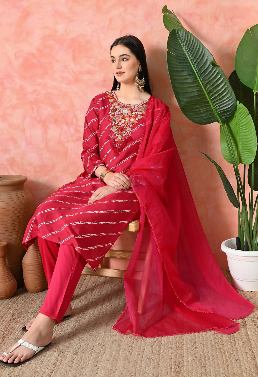 Joban Fashion Rani Premium Pure Viscose Print Dola With Handwork Kurta Set