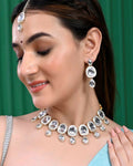VOJ Kundan Studded Silver Plated White Color Jewellery Set with MaangTikka