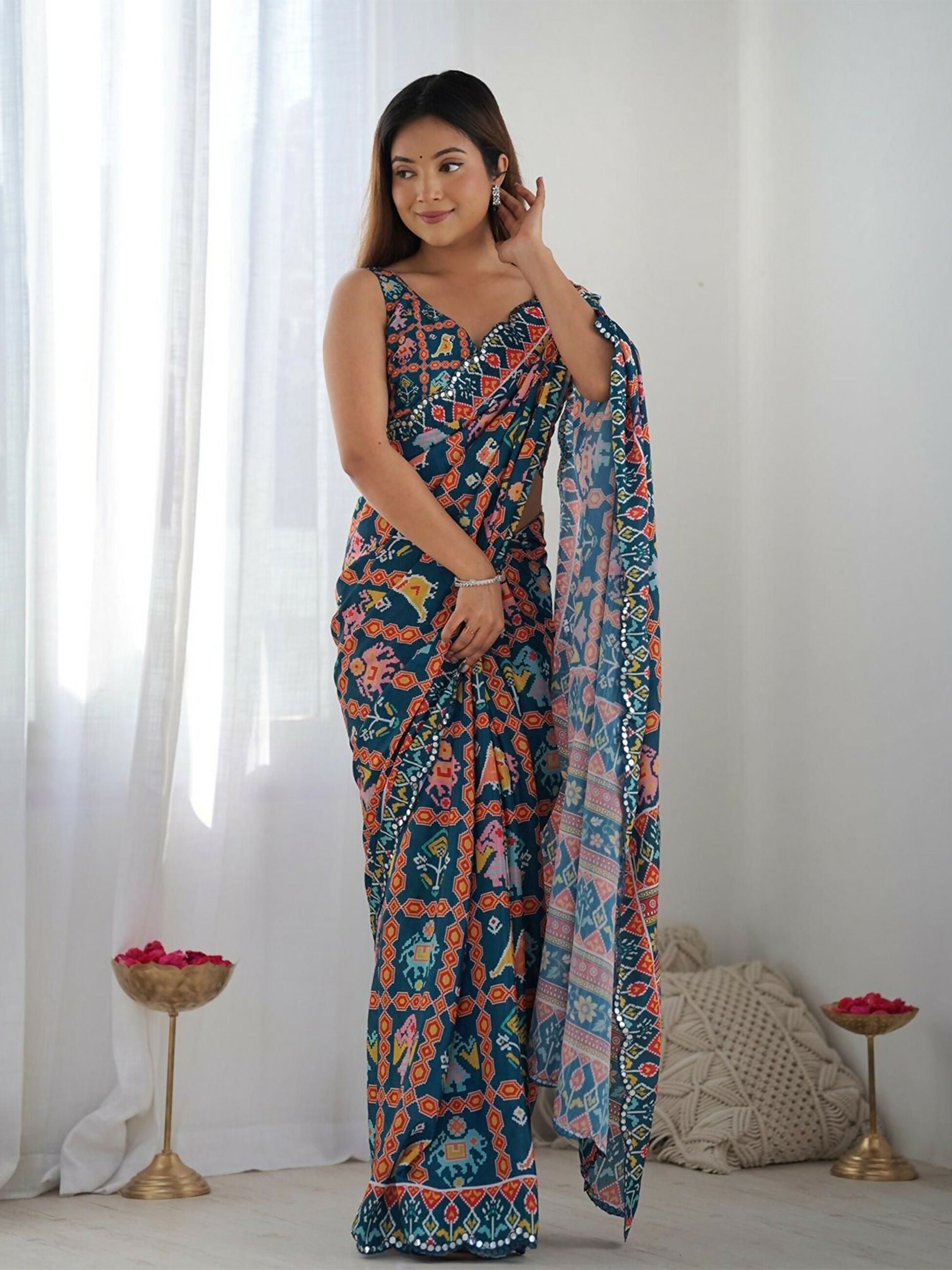 Designer Partywear Georgette Blue Fancy Saree-Durga
