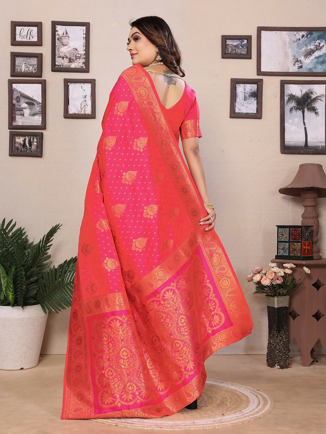 Joban Fashion Banarasi Pink Woven Soft Silk Saree - Distacart