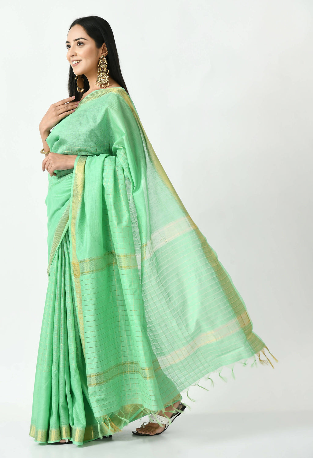 Mominos Fashion Moeza Sea Green Bhagalpuri Handloom Silk Raj Shree Saree with unstitched Blouse piece - Distacart