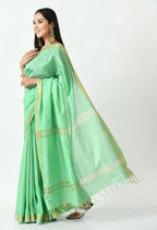 Mominos Fashion Moeza Sea Green Bhagalpuri Handloom Silk Raj Shree Saree with unstitched Blouse piece - Distacart