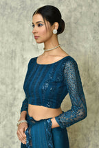 Blue Silk Stripe Saree With Blouse Piece - Purvi