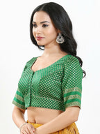 Joban Fashion Green Brocade Padded Blouse With Round Neck Elbow Sleeves - Distacart