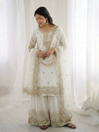 Teeya Creation White Color Fendy Silk Embroidery Work Wedding Wear Salwar Suit - Distacart