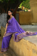 Joban Fashion Lavender Crepe Chiffon Pure Handloom Banarasi Silk Saree