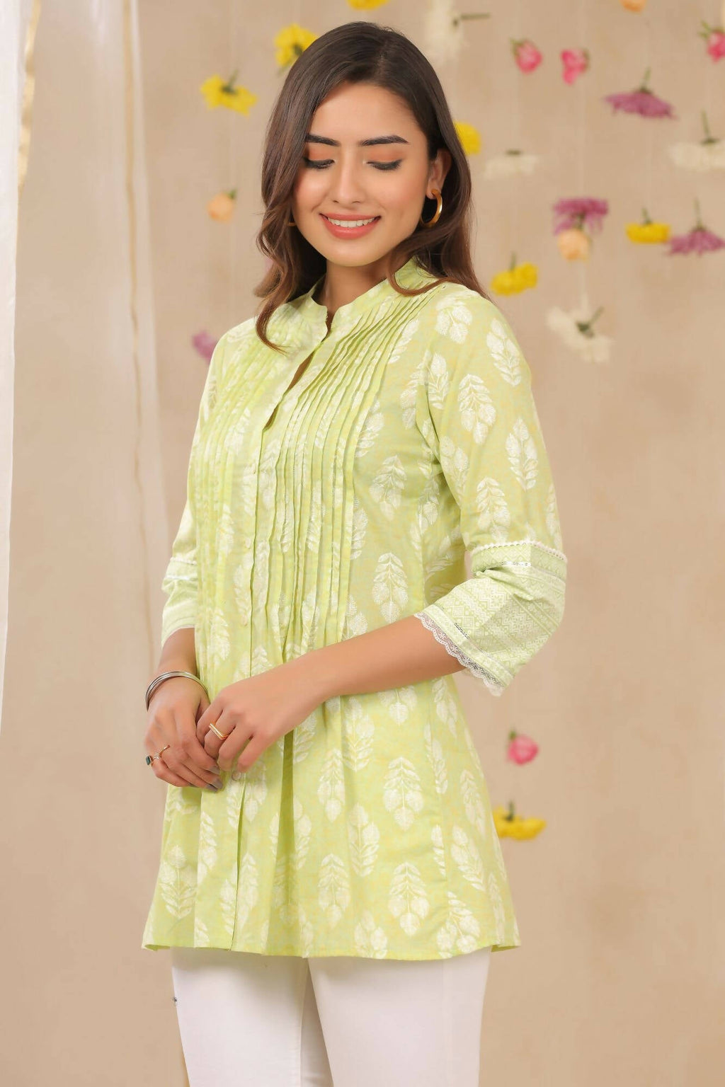 Juniper Women Limegreen Cambric Printed A-Line Tunic - Distacart
