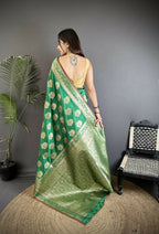 Joban Fashion Green Ethnic Floral Motifs Soft Lichi Silk Banarasi Saree - Distacart