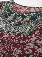 Yufta Women Mauve & Green Ethnic Motifs Printed Sequined Cotton Kurta Set & Dupatta
