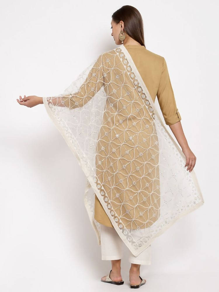 Myshka Women's Beautiful White Net Solid Casual Dupatta