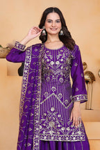 Teeya Creation Purple Color Chinon Silk Embroidery Work Wedding Wear Palazzo Set - Distacart