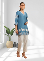 Joban Fashion Teal Silk Embroidered Readymade Tunic - Distacart