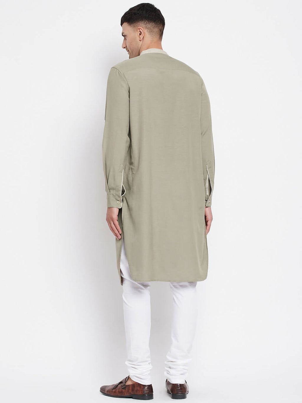 Even Apparels Green Pure Cotton Men's Kurta With Contrast Collar And Placket - Distacart