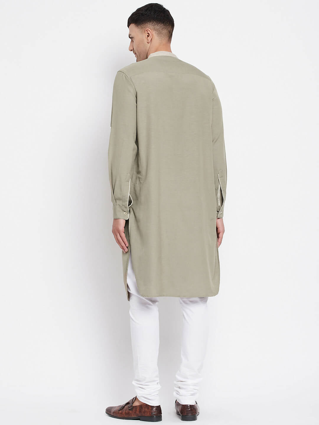 Even Apparels Green Pure Cotton Men's Kurta With Contrast Collar And Placket - Distacart