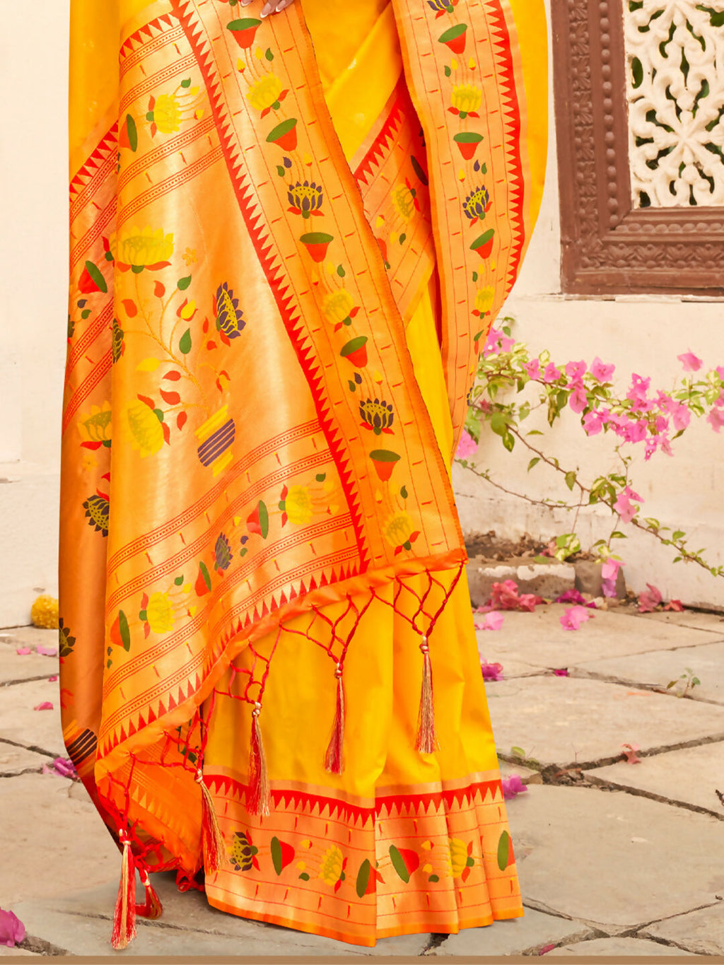 Shree Shyam Fashion Silk Blend Yellow Saree - Distacart