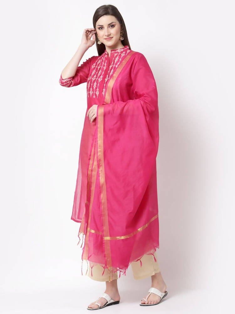 Myshka Pink Color Chanderi silk Printed Kurta With Pant Dupatta Set