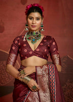 Joban Fashion Maroon Art Silk With Fine Viscose Border Ajrak Full Body Print With Soft Finish Saree - Distacart