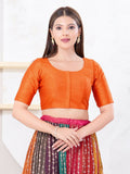 Joban Fashion Orange Dupion Silk Elbow Sleeveless Front Open Blouse