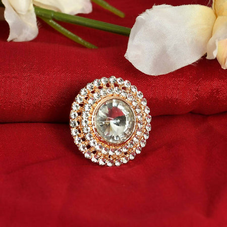 Mominos Fashion Joharkamal Gold-Polished Stone Studded Adjustable Finger Ring - Design 06