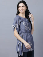 Myshka Stylish Dark Grey Silk Short Sleeve Women's Kaftan - Distacart