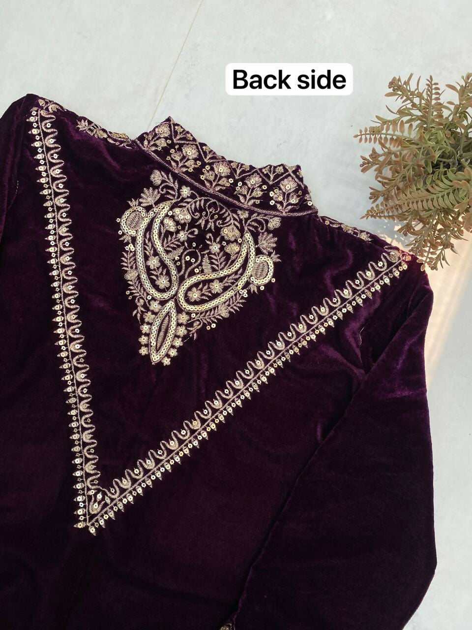 Vastranavya Purple Velvet Sequence Embroidery Work Top With Palazzo - Distacart