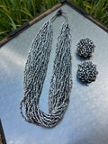 Inhanns Vibrant Handmade 20 Layers Beaded Necklace With Matching Earrings - Navy Blue