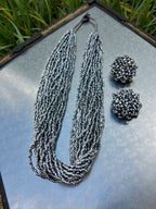 Inhanns Vibrant Handmade 20 Layers Beaded Necklace With Matching Earrings - Navy Blue