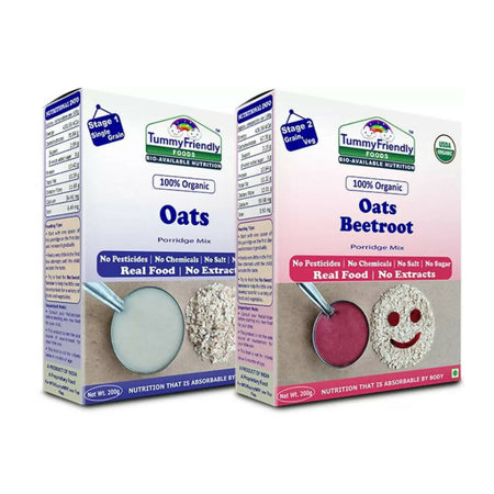 TummyFriendly Foods Organic Oats and Organic Oats, Beetroot Porridge Mixes for 6 Months Old