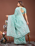 Shree Shyam Fashion Pankhuri Sea Green Linen Cotton Saree