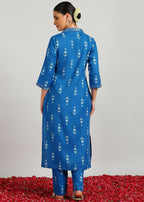 Aavyora Women's Blue Ikat Printed Ethnic Co-ord Set - Distacart