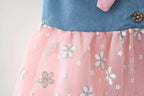 Bold N Elegant Cap Sleeve Denim Embroidered Midi Party Dress Frock with Hat Dress - Floral Pink