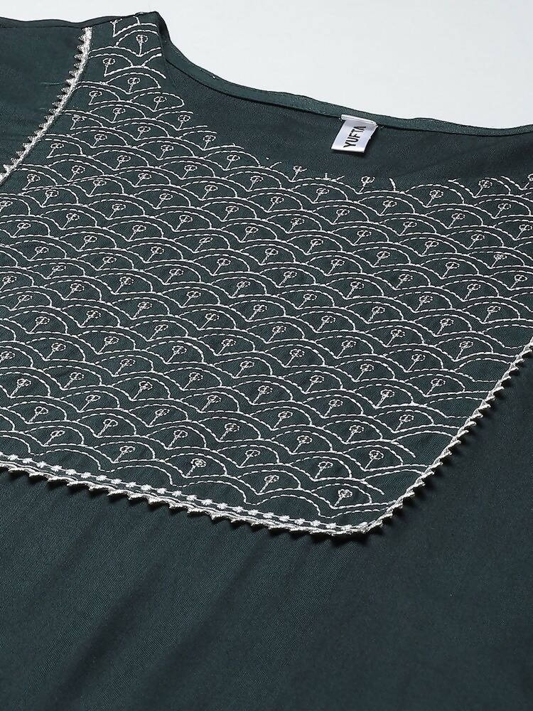Yufta Women Green Yoke Design Regular Sequinned Kurta with Palazzo & With Dupatta
