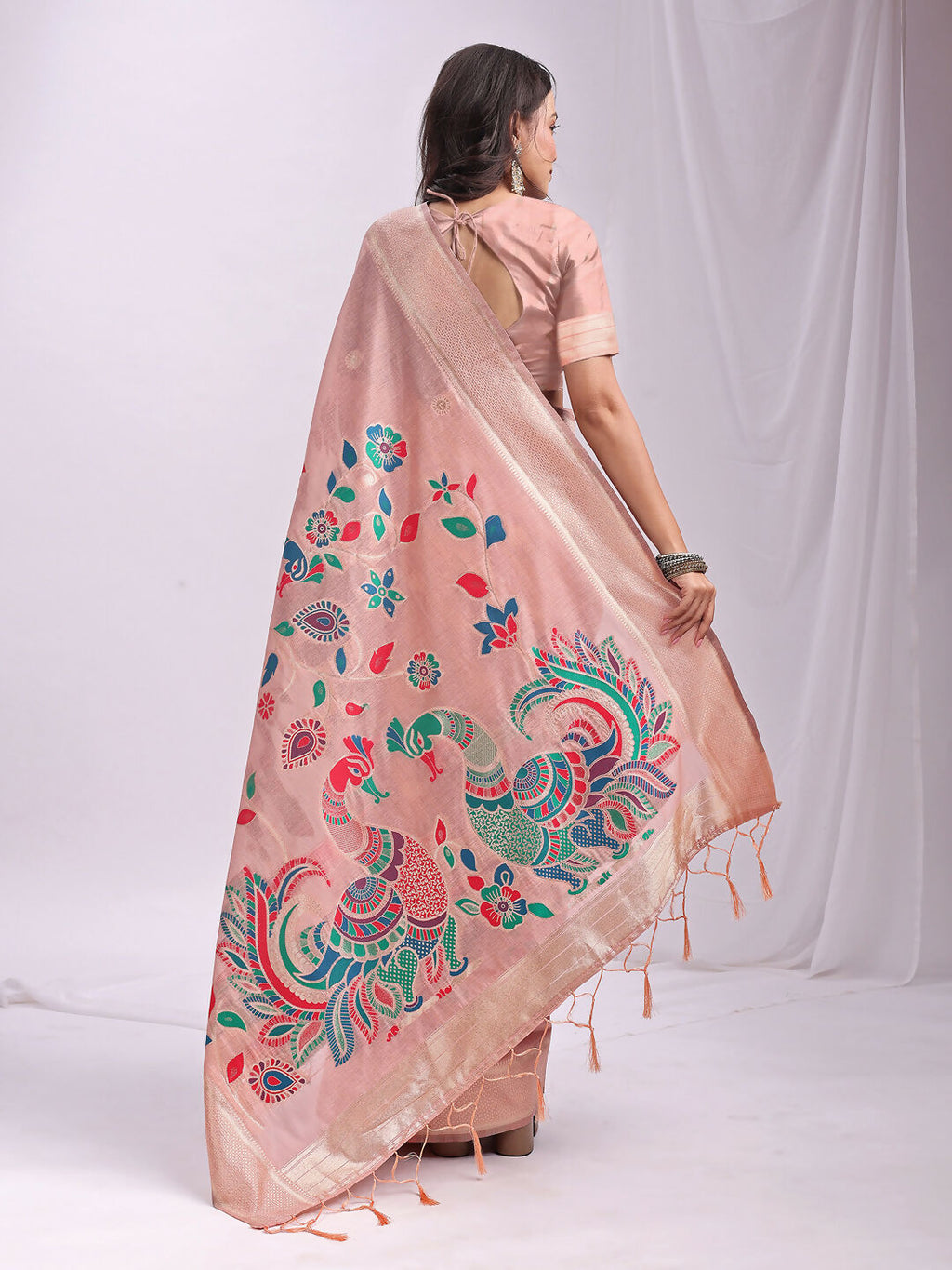 Shree Shyam Fashion Linen Cotton Peach Saree - Distacart