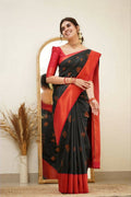 DEIANA'S Beautiful Designer Golden zari Soft Lichi Silk Saree - Black