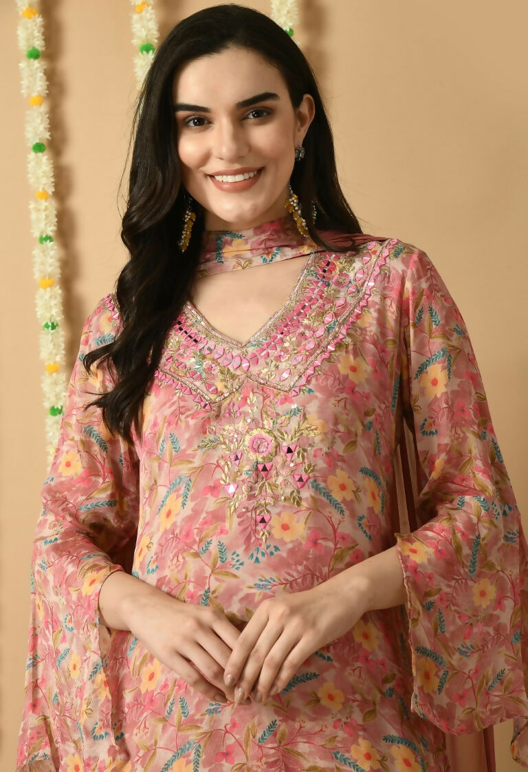 Joban Fashion Rose Gold Chinnon Kurta Set