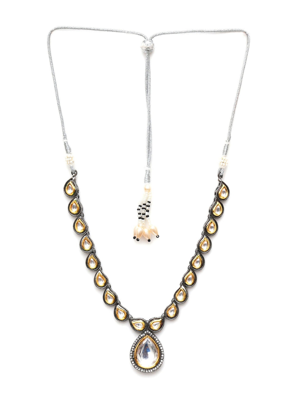 Dual Tone Kundan Neckpiece (silver) - Ruby Raang
