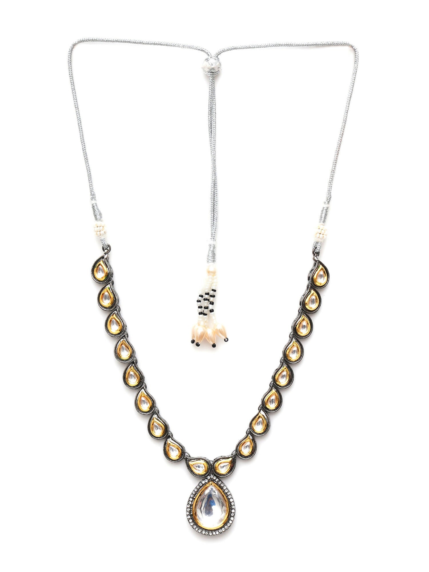 Dual Tone Kundan Neckpiece (silver) - Ruby Raang