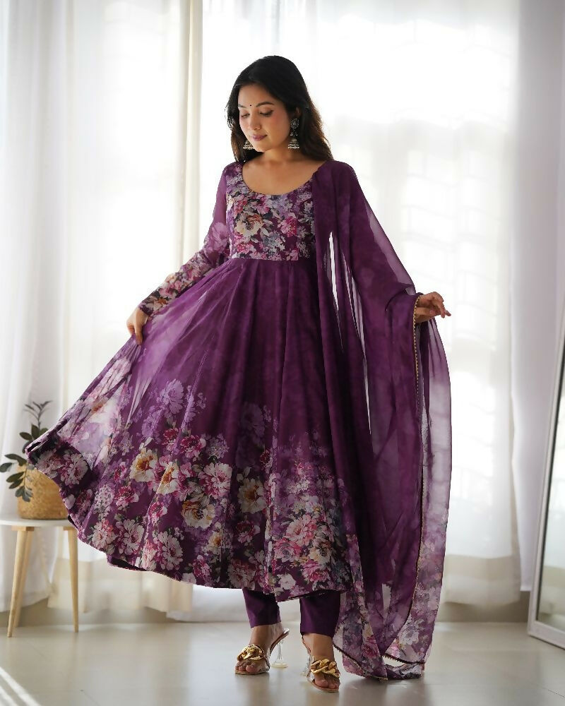 Joban Fashion Wine Kurta Set Organza Sequin Embroidery Work - Distacart