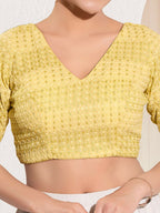 Joban Fashion Yellow Crochet Padded Blouse With V Neck Elbow Sleeves - Distacart