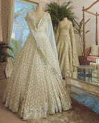 Jyoti Fashion Women's Cream Georgette Paper Mirror with Thread Embroidered Designer Lehenga Choli Set