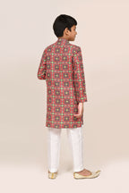Joban Fashion Cotton Red Kurta With Straight Fit Pant