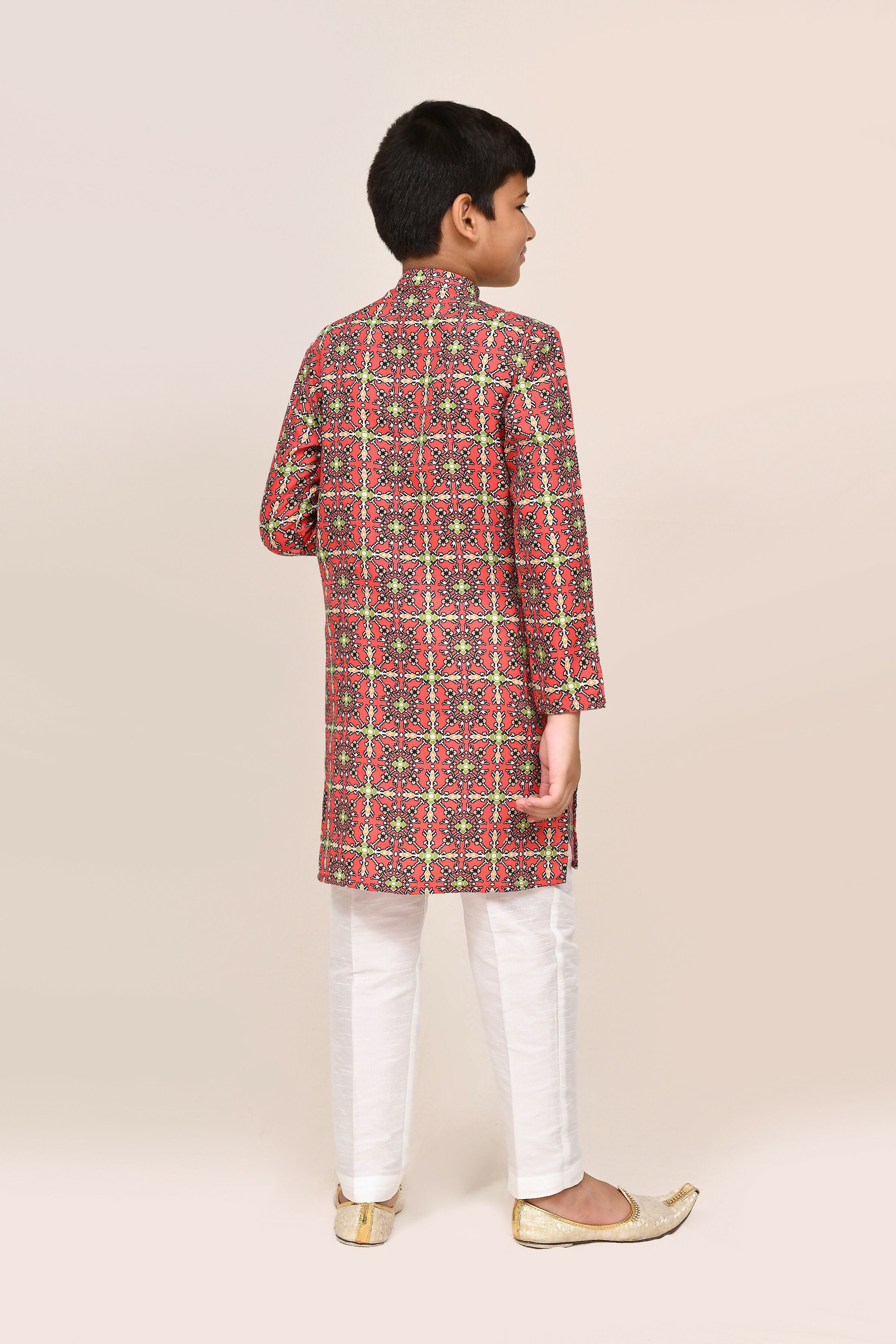 Joban Fashion Cotton Red Kurta With Straight Fit Pant