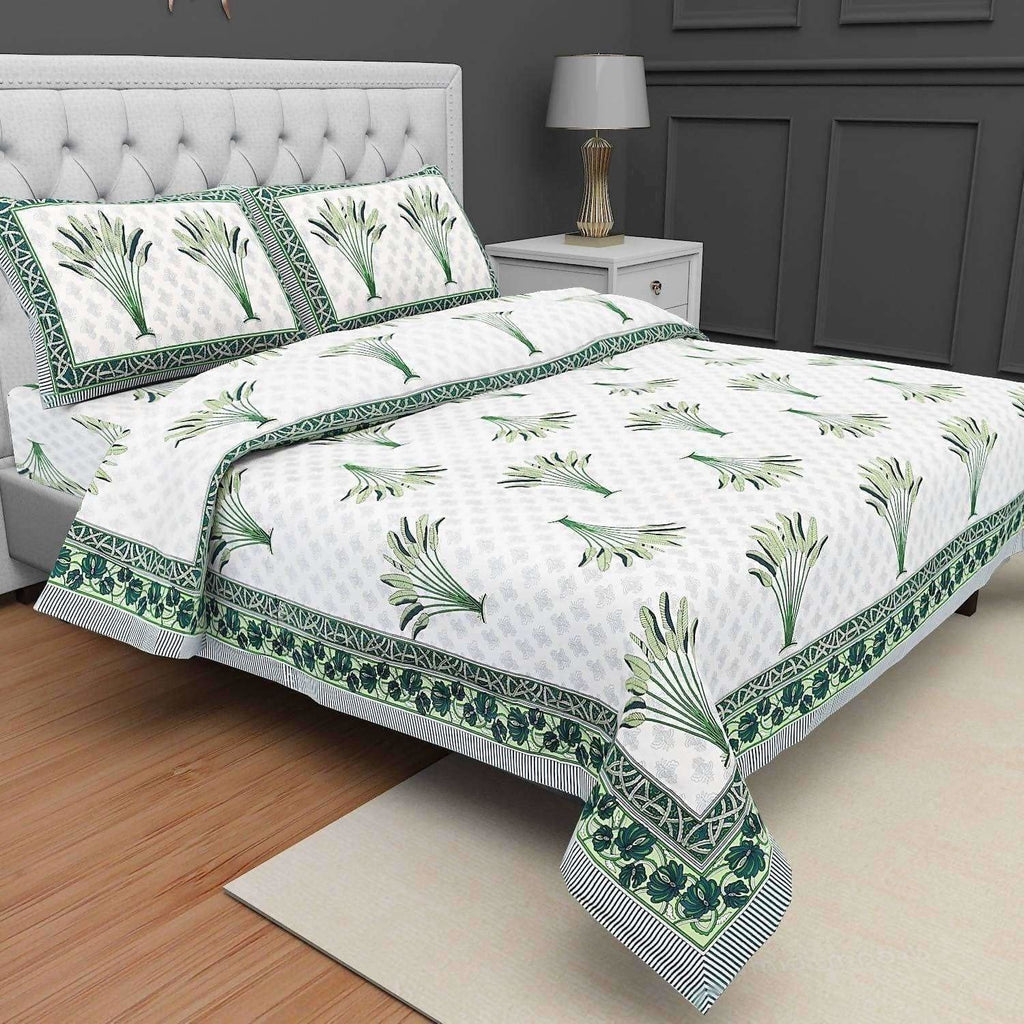 Jaipuri Hand Block Printed Traditional 144TC Cotton Double/Queen Bedsheet with 2 Pillow Covers