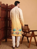 Yellow Cotton Printed Chikankari Embroidery Work Kurta - Mahotsav
