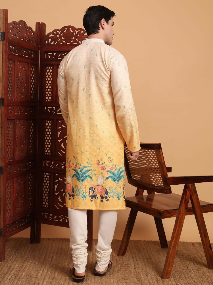 Yellow Cotton Printed Chikankari Embroidery Work Kurta - Mahotsav