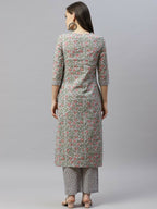 Miravan Women's Cotton Floral Printed Straight Kurta Palazzo 