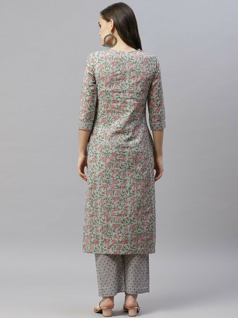 Miravan Women's Cotton Floral Printed Straight Kurta Palazzo 